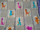 Vintage Crochet Baby Crib Blanket Yellow Animals Bunny Bear Cat Nursery Decor