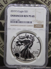 2019  s  Enhanced Reverse Proof American Silver Eagle  1 Ngc Pf69  001 Box   Coa