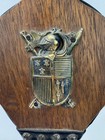 Vintage Fireplace Bellows Wood Leather Brass Shield Crest Coat Of Arms 16 75 