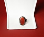Medieval Hammered Hycrest Sterling Silver Red Carnelian Adjustable Sz 8   Ring 