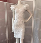 Nwt Vtg 80s 90s Bridal Formal Prom White Mini Dress Crinkle Ruffles Sequin Xs S