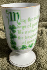 Vintage Irish Coffee Footed Mug Green Gold Shamrock Porcelain Pedestal Cup