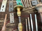 Antique Vintage Mixed Lot Door 50 Hardware Knobs Plates Hinges Lock Latch Brass