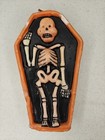 Vintage 6  Halloween Skeleton Orange Black Coffin Casket Candle Old Bones Gurley