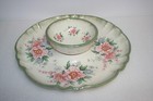 Vintage Hand Decorated Pink Floral Ceramic Chip   Dip Relish Tray   Bowl Set 14 