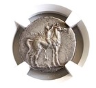 Calabria Taras Horseman   Phalanthos Ngc Xf Ancient Silver Coin