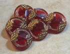 Moonglow Red With Gold Etching Vtg Czech Glass Buttons Lot Of 5