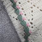 Handmade White Floral Throw Blanket Afghan Pink Rose Knit Acrylic Decor Cottage