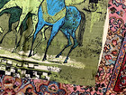 Vintage Mcm Linen Wall Hanging Horses Knights Gladiators Screen Print Tapestry