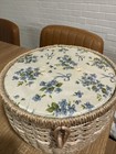 Vintage Wicker Sewing Basket Exclusively Blue Satin Lining Floral No Handle