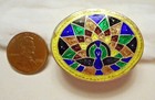 Vintage Sterling Silver Oval Pill Box W Multi Enameled Peacock Lift Off Lid