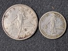 Philippines 50 Centavos  One Peso Silver Coins  Issued In 1908  Circulated    