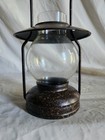 Vintage Brown Speckled Metal Candle Lantern Glass Globe Round Tea Light Holder