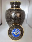 Masonic Mason Logo Adult 190 Cu in  Cloisonne Black Onyx Bronze Urn