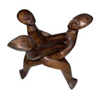 African Carved Wood 3 Head Unity Interlocking Sculpture Brown Tribal Figure