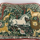 Vintage Hand-stitched Needlepoint Pillow 14 5x12 5 Unicorn Lion Tapestry