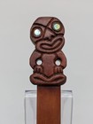 Maori Tiki Letter Opener Carved Wood Shell Eyes Rotorua New Zealand Vintage 8 5 