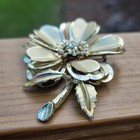 Vintage Brushed Gold Tone Very Large Flower  Pin Brooch