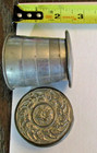Vtg Collapsible Pocket Drinking Metal Cup Embossed Decorative Lid Travel Usa