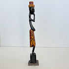 Vintage African Man Folk Art Ebony Wood Carved Statue Hand Painted