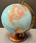 Vintage 1950s 12  Replogle Reference Globe  Mcm Modern Wood Base  Nice