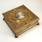 Large Antique French Miniature Portrait Bronze Jewelry Box Princesse Lamballe