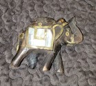 Hand-carved Wooden Elephant With Mother-of-pearl And Brass Inlay Indian Decor