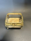 Antique Filigree Ormolu Jewelry Box Casket With Beveled Glass  3 75     Tall