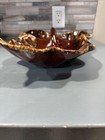 Vtg Hull Serving Dish Oven Proof Usa Leaf Divided  Brown Drip Glaze Pottery