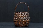 Japanese Bamboo Flower Basket With Handle Mixed Weave Ikebana H12 2   1726 7