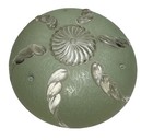 Vintage Art Deco Light Fixture 3 Hole Hanging Glass Shade Sage Green 11   