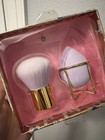 2-piece Makeup Tool Set  Brush   Makeup Sponge With Holder  White purple