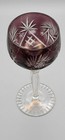 Antique German Amethyst Cut To Clear Crystal Wine Glass Hock Goblet Etched