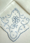 Vintage Hanky Handkerchief Madeira Embroidered Bridal Wedding Blue Rose