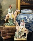 Superb Rare Antique English Staffordshire Equestrian Jockey Race Horse Pair 7   