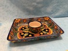 Rare 2pc Talavera Mexican Folk Art Hand Painted Serving Dish Veggies Chip Dip