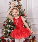 Girls Dance Tutu Dress Sparkly Sequin Ballet Leotards Cross Back  4-5t  Red 