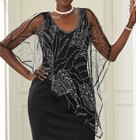 24w Plus Ashro Black Formal Wedding Church Party Londa Beaded Cape Sheath Dress