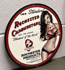 Rochester Carburetors Metal Sign Motor Automotive Dealer Pin Up Gas Oil Fuel