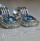 David Yurman Sterling Silv 7mm Albion Drop Earrings Hampton Blue Topaz diamonds