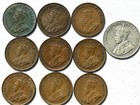 Lot Of 10 Old Canada Coins  9 Ea 1c Cent Pennies And 1 Nickel