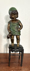 Vintage Juan Clara Cold Painted Bronze Girl Sculpture  suzette  On Stool W doll