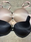 Victoria Secret 2 Satin Bombshell Plunge Bras Black Nude Add 2 Cups 36 D