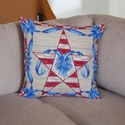 Handmade Needlepoint Throw Pillow - Red  White   Blue - 15  X 15  -cream Backing