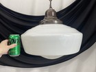 Rewired Antique Vtg Art Deco Schoolhouse Milk Glass Pendant Light Large 15  Mcm