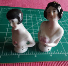 2 Art Deco Half Doll Brush Pin Cushion Porcelain Flapper Broom Antique Germany