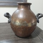 Large Vtg Hammered Copper Pot 18   lx 13 w X 11  H Brass Handles