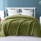 Olive Green Fleece King Size Blanket For Bed  90x104 Inches Soft Cozy Jacquard F