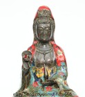 10 8  Qianlong Chinese Bronze Cloisonne Kwan-yin Guan Yin Sit Statue Sculpture