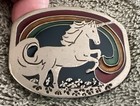 Vintage 1970   s Rainbow Unicorn Belt Buckle  2233a Preowned